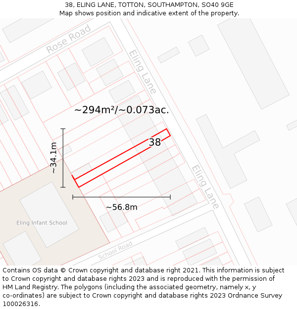 38, ELING LANE, TOTTON, SOUTHAMPTON, SO40 9GE: Plot and title map