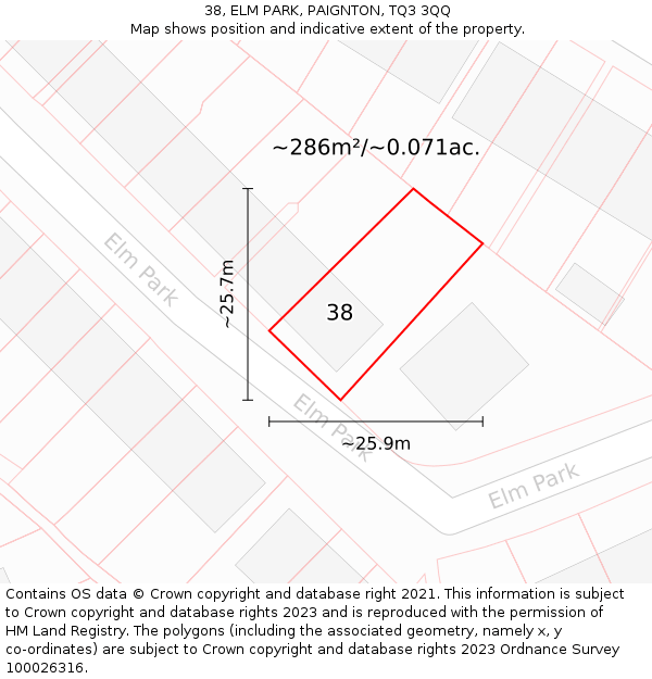 38, ELM PARK, PAIGNTON, TQ3 3QQ: Plot and title map