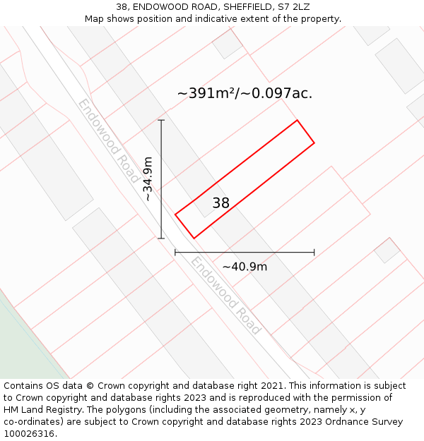 38, ENDOWOOD ROAD, SHEFFIELD, S7 2LZ: Plot and title map