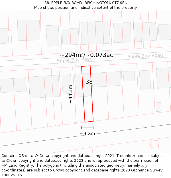 38, EPPLE BAY ROAD, BIRCHINGTON, CT7 9EN: Plot and title map