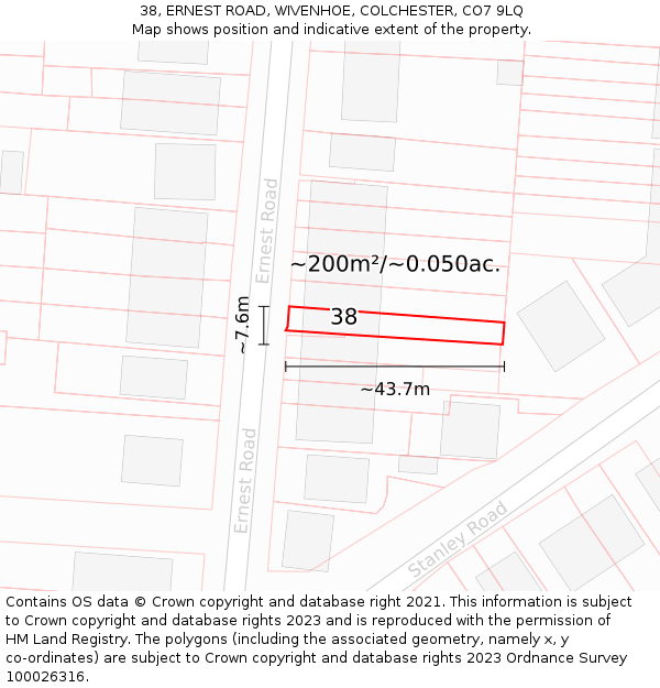 38, ERNEST ROAD, WIVENHOE, COLCHESTER, CO7 9LQ: Plot and title map