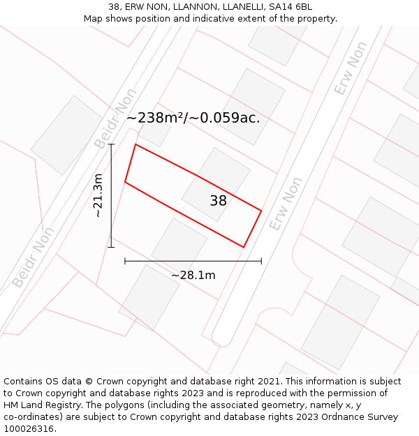 38, ERW NON, LLANNON, LLANELLI, SA14 6BL: Plot and title map