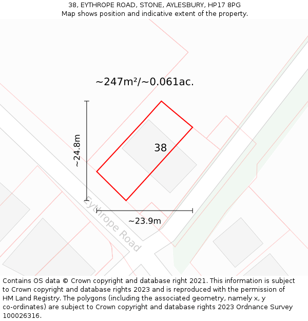 38, EYTHROPE ROAD, STONE, AYLESBURY, HP17 8PG: Plot and title map