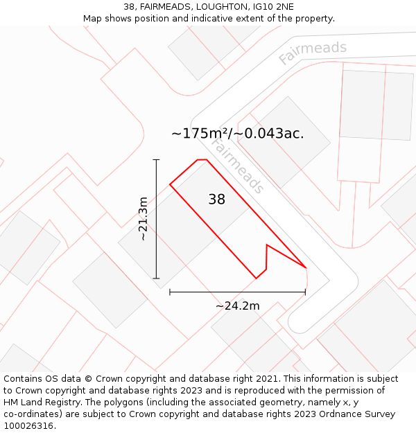 38, FAIRMEADS, LOUGHTON, IG10 2NE: Plot and title map