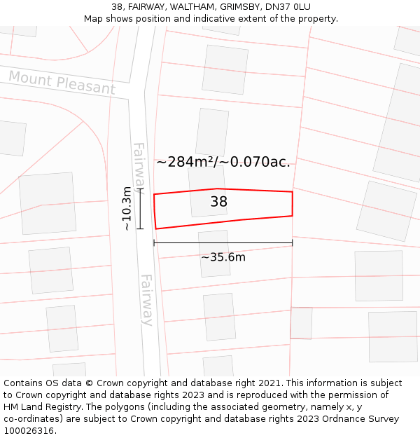 38, FAIRWAY, WALTHAM, GRIMSBY, DN37 0LU: Plot and title map