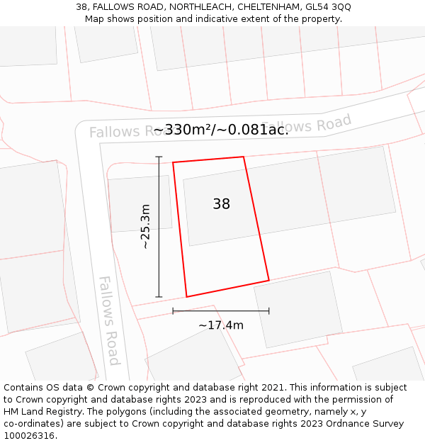 38, FALLOWS ROAD, NORTHLEACH, CHELTENHAM, GL54 3QQ: Plot and title map