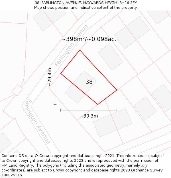 38, FARLINGTON AVENUE, HAYWARDS HEATH, RH16 3EY: Plot and title map