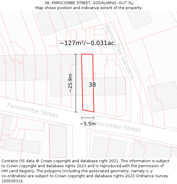 38, FARNCOMBE STREET, GODALMING, GU7 3LJ: Plot and title map