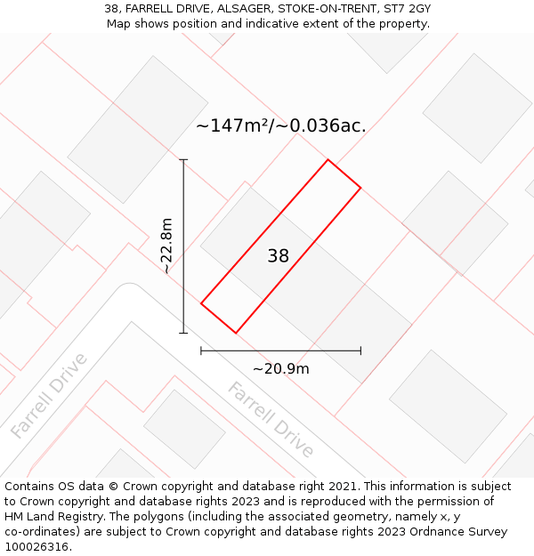 38, FARRELL DRIVE, ALSAGER, STOKE-ON-TRENT, ST7 2GY: Plot and title map