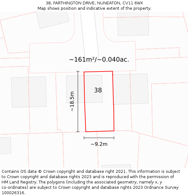 38, FARTHINGTON DRIVE, NUNEATON, CV11 6WX: Plot and title map