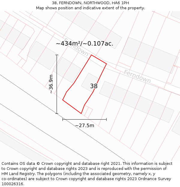 38, FERNDOWN, NORTHWOOD, HA6 1PH: Plot and title map