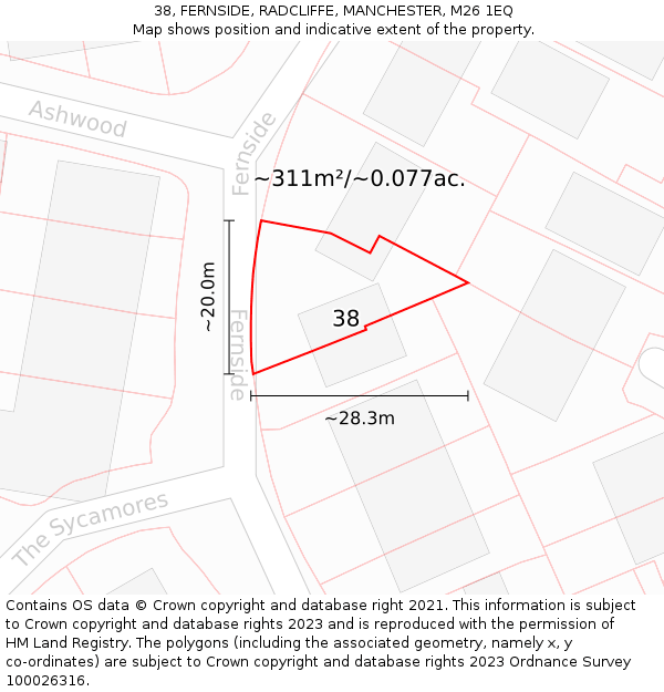 38, FERNSIDE, RADCLIFFE, MANCHESTER, M26 1EQ: Plot and title map