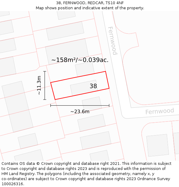 38, FERNWOOD, REDCAR, TS10 4NF: Plot and title map