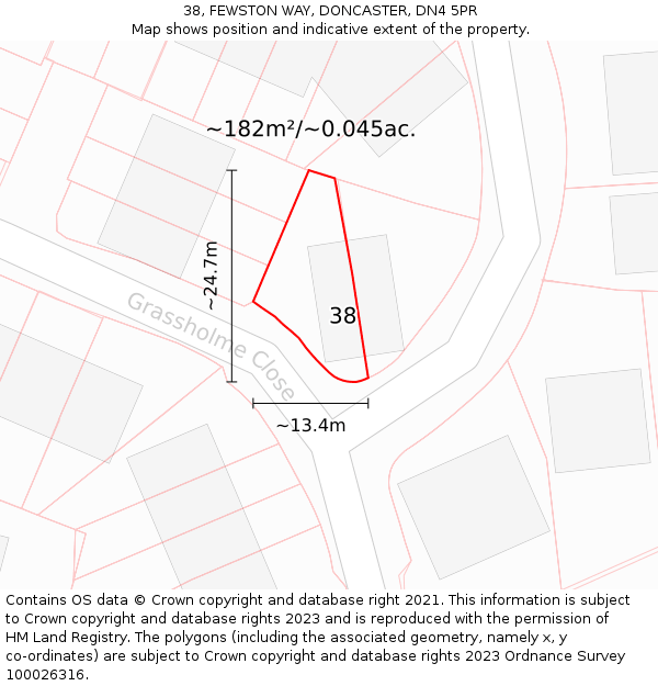 38, FEWSTON WAY, DONCASTER, DN4 5PR: Plot and title map