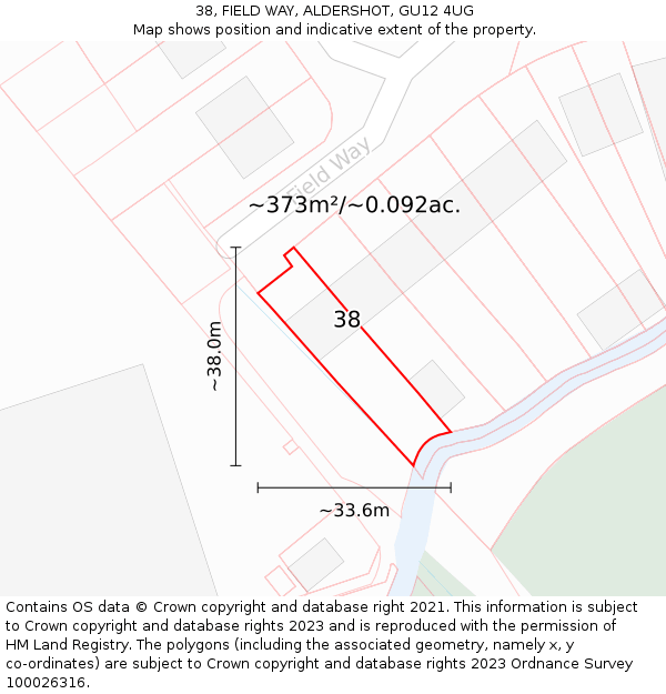 38, FIELD WAY, ALDERSHOT, GU12 4UG: Plot and title map