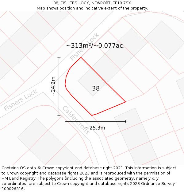 38, FISHERS LOCK, NEWPORT, TF10 7SX: Plot and title map