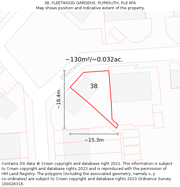 38, FLEETWOOD GARDENS, PLYMOUTH, PL6 6FA: Plot and title map