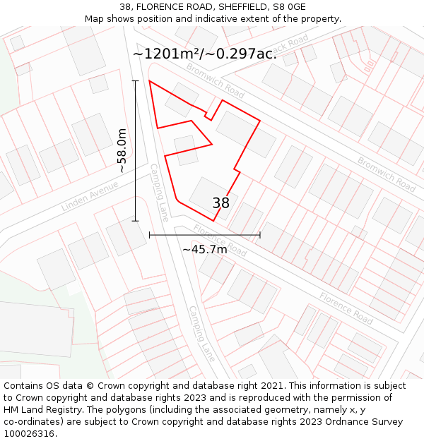 38, FLORENCE ROAD, SHEFFIELD, S8 0GE: Plot and title map