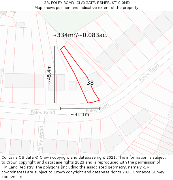 38, FOLEY ROAD, CLAYGATE, ESHER, KT10 0ND: Plot and title map