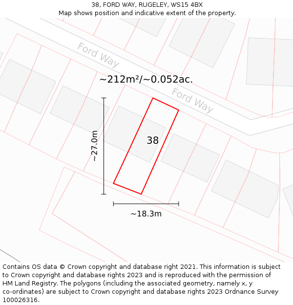 38, FORD WAY, RUGELEY, WS15 4BX: Plot and title map