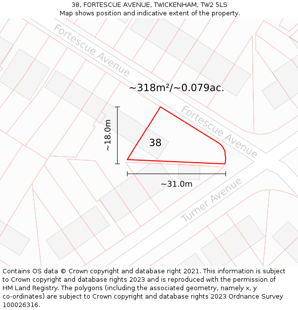 38, FORTESCUE AVENUE, TWICKENHAM, TW2 5LS: Plot and title map