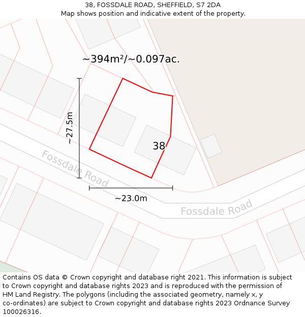 38, FOSSDALE ROAD, SHEFFIELD, S7 2DA: Plot and title map