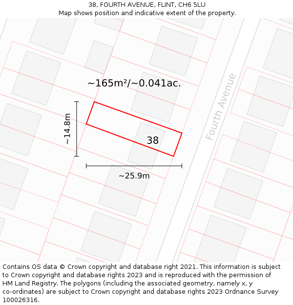 38, FOURTH AVENUE, FLINT, CH6 5LU: Plot and title map