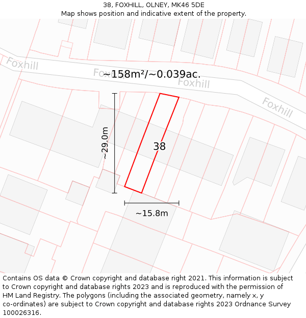 38, FOXHILL, OLNEY, MK46 5DE: Plot and title map