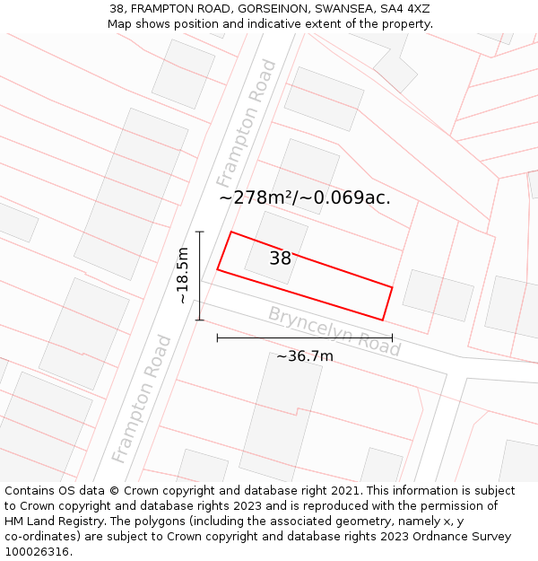 38, FRAMPTON ROAD, GORSEINON, SWANSEA, SA4 4XZ: Plot and title map