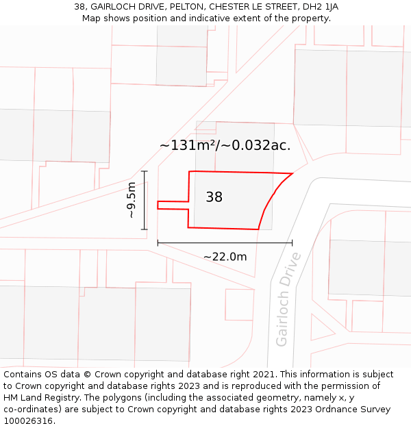 38, GAIRLOCH DRIVE, PELTON, CHESTER LE STREET, DH2 1JA: Plot and title map