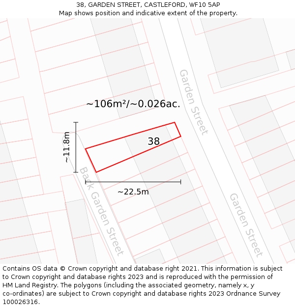 38, GARDEN STREET, CASTLEFORD, WF10 5AP: Plot and title map