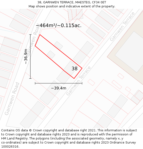 38, GARNWEN TERRACE, MAESTEG, CF34 0ET: Plot and title map