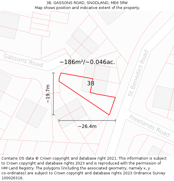 38, GASSONS ROAD, SNODLAND, ME6 5RW: Plot and title map