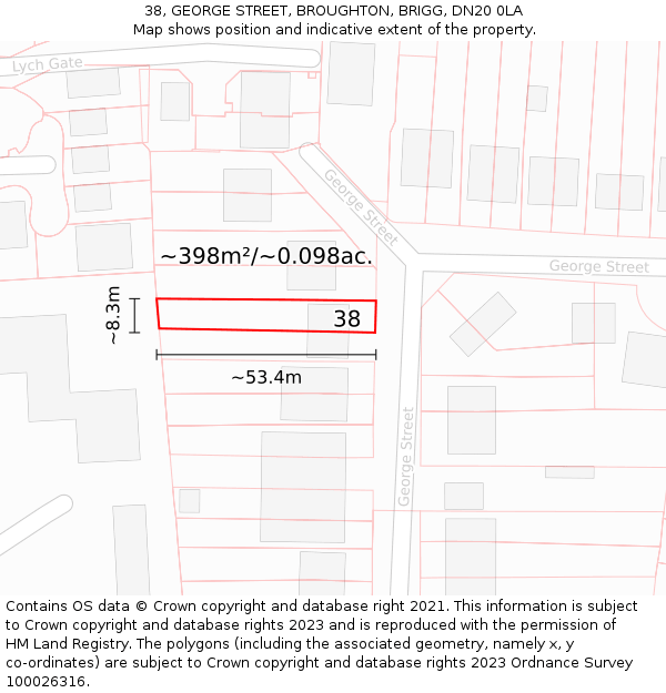 38, GEORGE STREET, BROUGHTON, BRIGG, DN20 0LA: Plot and title map