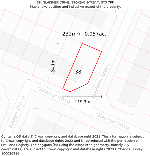 38, GLAISHER DRIVE, STOKE-ON-TRENT, ST3 7RF: Plot and title map