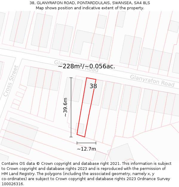 38, GLANYRAFON ROAD, PONTARDDULAIS, SWANSEA, SA4 8LS: Plot and title map