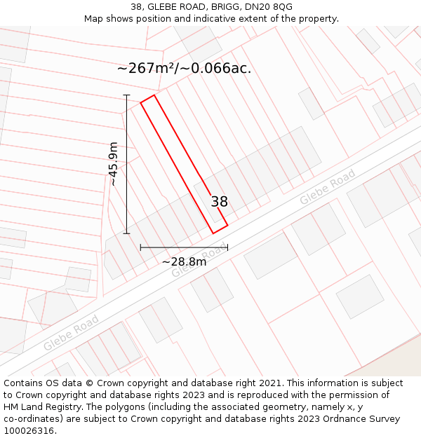 38, GLEBE ROAD, BRIGG, DN20 8QG: Plot and title map