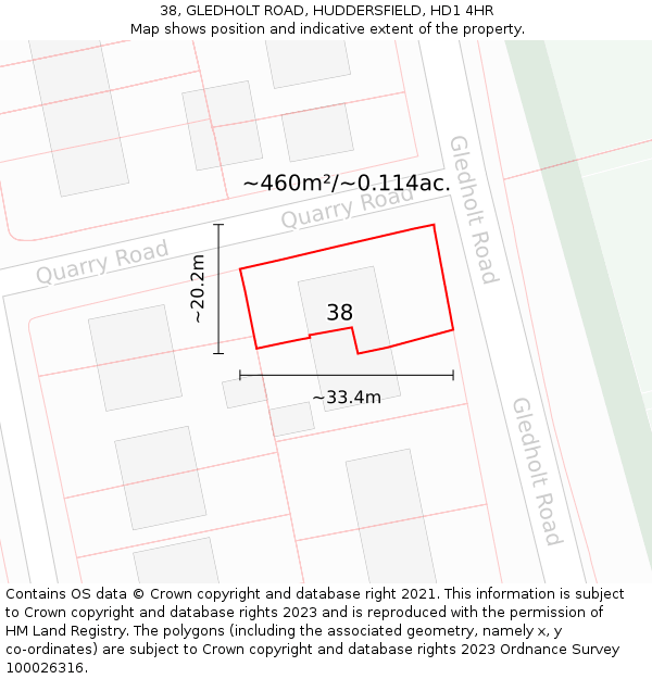 38, GLEDHOLT ROAD, HUDDERSFIELD, HD1 4HR: Plot and title map