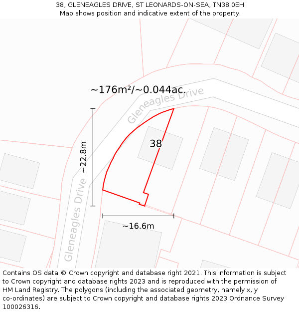 38, GLENEAGLES DRIVE, ST LEONARDS-ON-SEA, TN38 0EH: Plot and title map