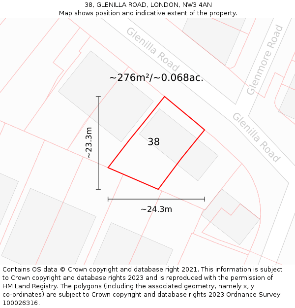 38, GLENILLA ROAD, LONDON, NW3 4AN: Plot and title map