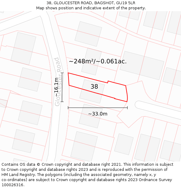 38, GLOUCESTER ROAD, BAGSHOT, GU19 5LR: Plot and title map