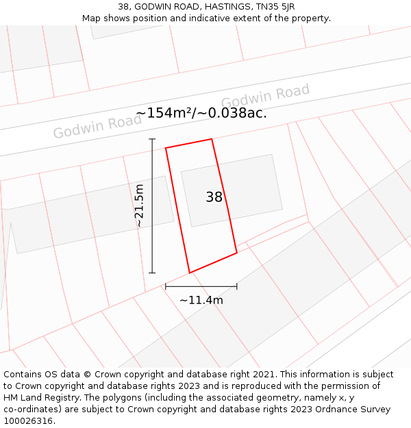 38, GODWIN ROAD, HASTINGS, TN35 5JR: Plot and title map