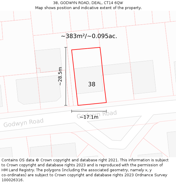 38, GODWYN ROAD, DEAL, CT14 6QW: Plot and title map