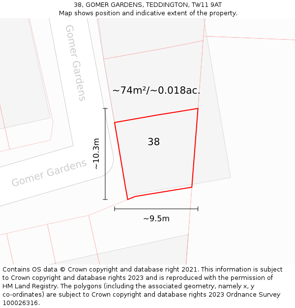 38, GOMER GARDENS, TEDDINGTON, TW11 9AT: Plot and title map