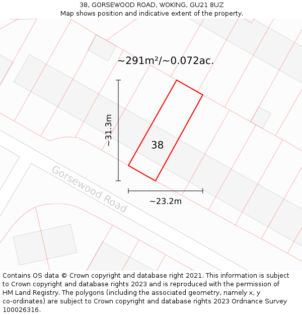 38, GORSEWOOD ROAD, WOKING, GU21 8UZ: Plot and title map