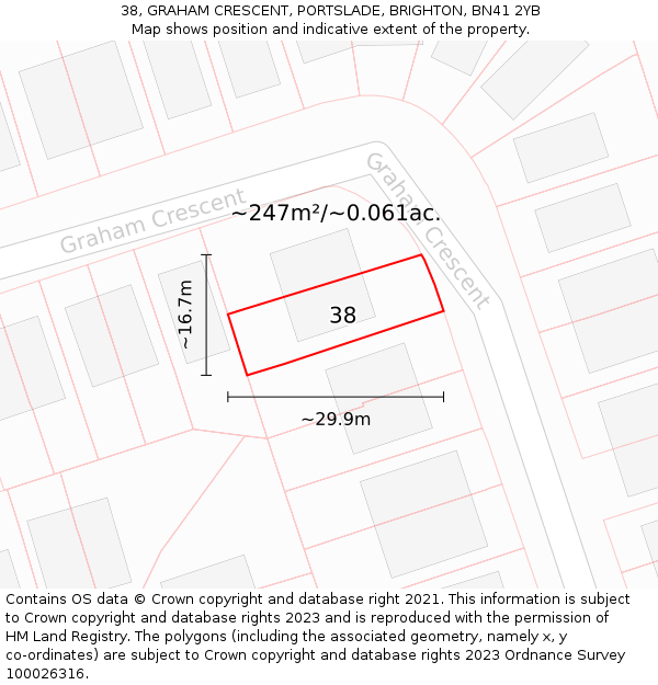 38, GRAHAM CRESCENT, PORTSLADE, BRIGHTON, BN41 2YB: Plot and title map