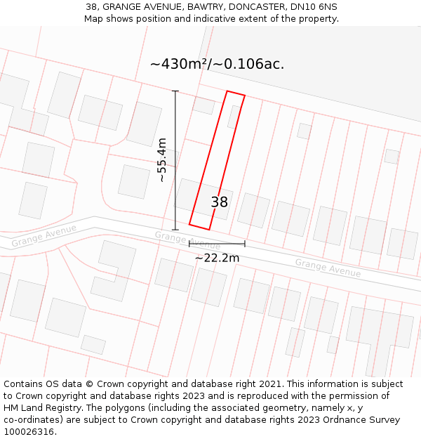 38, GRANGE AVENUE, BAWTRY, DONCASTER, DN10 6NS: Plot and title map