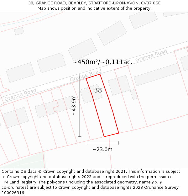 38, GRANGE ROAD, BEARLEY, STRATFORD-UPON-AVON, CV37 0SE: Plot and title map