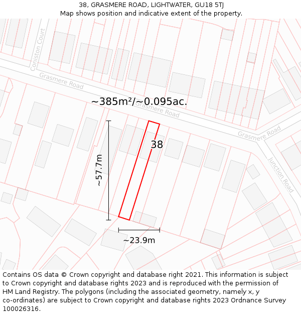 38, GRASMERE ROAD, LIGHTWATER, GU18 5TJ: Plot and title map