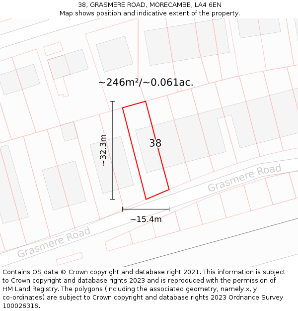 38, GRASMERE ROAD, MORECAMBE, LA4 6EN: Plot and title map